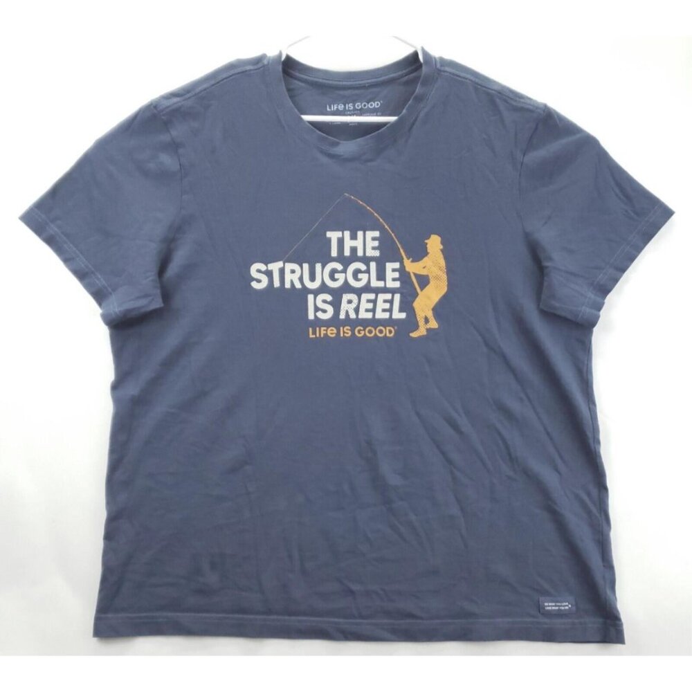Life Is Good Crusher T-Shirt Mens XL Blue The Struggle Is Reel Fishing Cotton